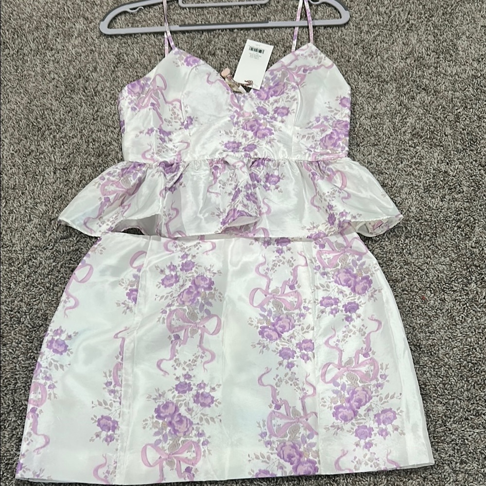 LoveShackFancy Purple Peplum Skirt Set for Prom